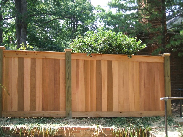 Clear Western Red Cedar Fence with 2x4 Top & Bottom Rails, Cap Board and Cedar Flat Top Post Caps