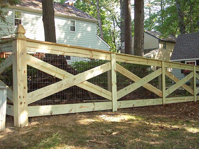 Four Board Estate Fence in Pressure Treated Pine with Wire Mesh